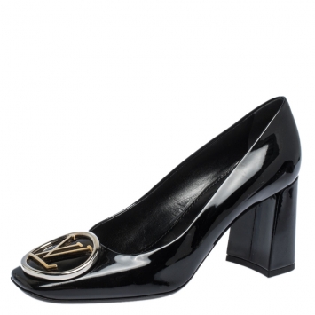 Pre Owned Louis Vuitton Black Patent Leather Madeleine Square Toe Pumps Size 38 