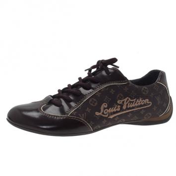 Pre Owned Louis Vuitton Brown Mini Lin Monogram Sneakers Size 40