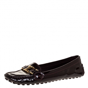 Pre Owned Louis Vuitton Burgundy Patent Leather Oxford Driving Loafers Size 38.5