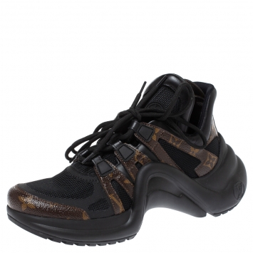 Pre Owned Louis Vuitton Black Monogram Canvas And Mesh LV Archlight Sneakers Size 38