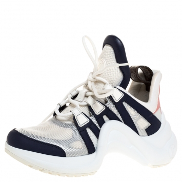 Pre Owned Louis Vuitton White/Blue Leather And Mesh Archlight Lace Up Sneakers Size 35.5