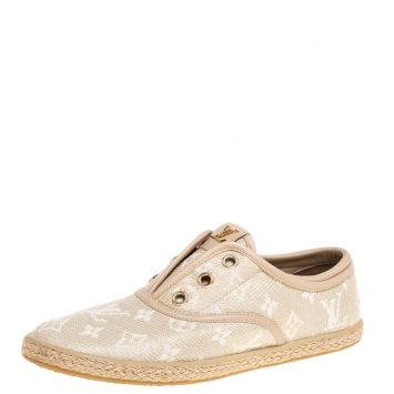 Pre Owned Louis Vuitton Beige Monogram Canvas Laceless Espadrille Sneakers Size 37