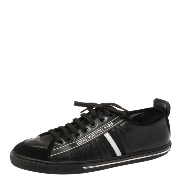 Pre Owned Louis Vuitton Black Leather And Suede Low Top Sneakers Size 37.5