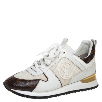 Pre Owned Louis Vuitton White/Brown Mesh And Monogram Canvas Run Away Low Top Sneakers Size 38