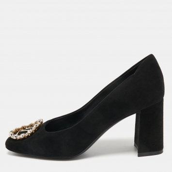 Pre Owned Louis Vuitton Black Suede Crystal Embellished Madeleine Pumps Size 36