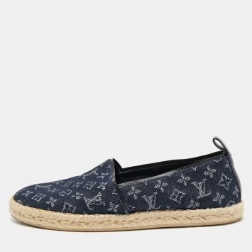 Pre Owned Louis Vuitton Monogram Denim Espadrille Loafers Size 36.5