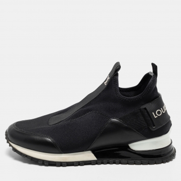 Pre Owned Louis Vuitton Black Fabric and  Leather Slip On  Sneakers Size 36