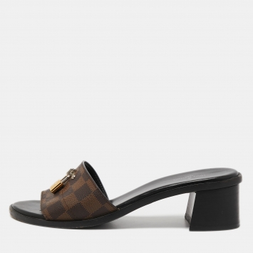 Pre Owned Louis Vuitton Brown Damier Ebene Canvas Lock It Slide Sandals Size 38