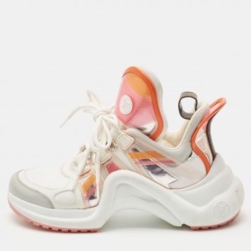 Pre Owned Louis Vuitton White Nylon and Leather Archlight Sneakers Size 38