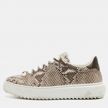 Pre Owned Louis Vuitton Brown/Beige Snakeskin Time Out Sneakers Size 38