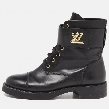 Pre Owned Louis Vuitton Black Leather Ranger Boots Size 38