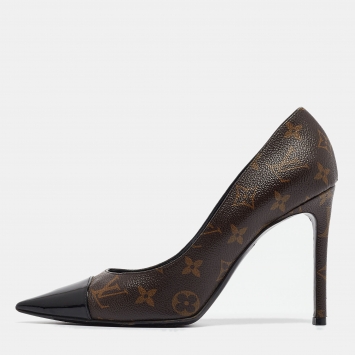 Pre Owned Louis Vuitton Brown/Black Monogram Canvas and Patent Cherie Pumps Size 41