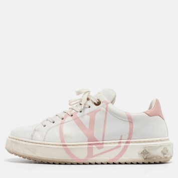 Pre Owned Louis Vuitton White/Pink Leather Time Out Sneakers Size 41