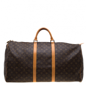Pre Owned Louis Vuitton Brown Monogram Canvas Keepall Bandouliere 60 Bag