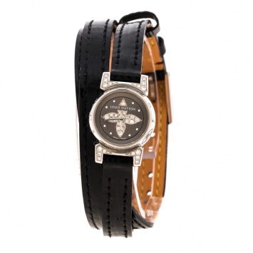 Pre Owned Louis Vuitton Grey Stainless Steel Diamond Tambour Bijou Q151K Women's Wristwatch 18 mm