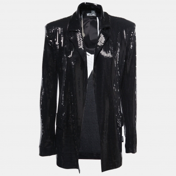 Pre Owned Love Moschino Black Sequined Open Blazer M