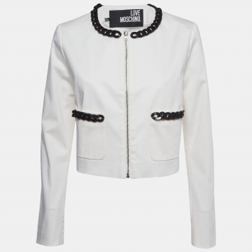Pre Owned Love Moschino White Cotton Chain Detail Cropped Jacket M