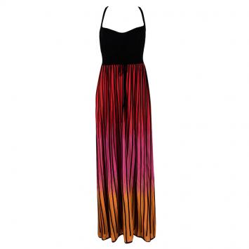مملوكة مسبقًا M Missoni Multicolor Striped Knit Back Cutout Tie Detail Sleeveless Dress L