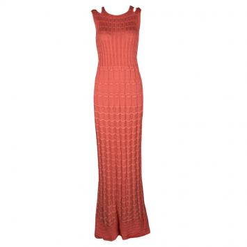 Pre Owned M Missoni Pink Perforated Knit Sleeveless Maxi Dress M