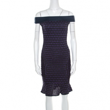 Pre Owned M Missoni Multicolor Lurex Patterned Knit Off Shoulder Fit and Flare Dress S