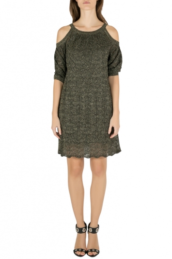 Pre Owned M Missoni Metallic Bronze Gold Knit Cold Shoulder Shift Dress S