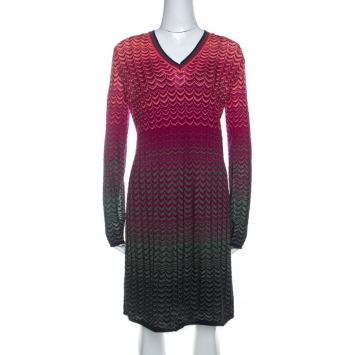 مملوكة مسبقًا M Missoni Multicolor Ombre Pattern Knit V Neck Dress M 