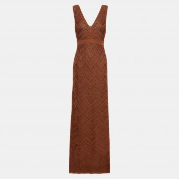 Pre Owned M Missoni Brown Lurex Knit Maxi Dress M (IT 42)