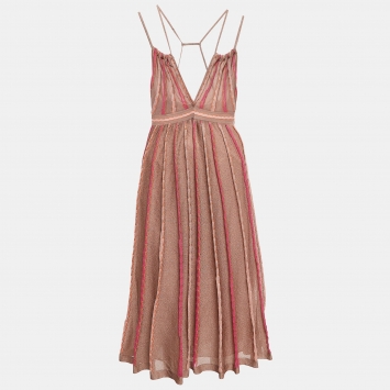 Pre Owned M Missoni Pink Patterned Lurex Knit Midi Dress M