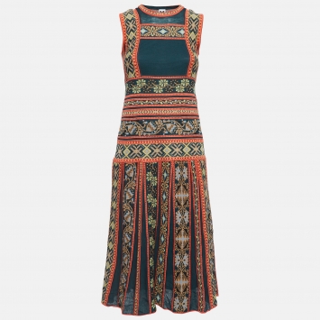 Pre Owned M Missoni Green/Multicolor Patterned Knit Midi Dress S