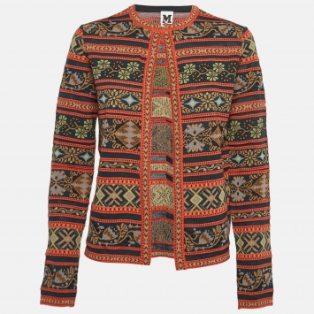 Pre Owned M Missoni Multicolored Patterned Knit Long Sleeve Cardigan M