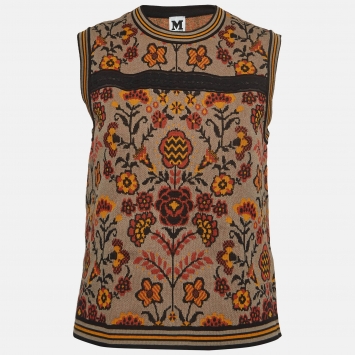 Pre Owned M Missoni Brown Floral Pattern Knit Sleeveless Top M