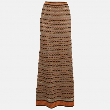 Pre Owned M Missoni Brown Stripe Pattern Knit Maxi Skirt S