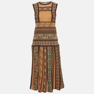 Pre Owned M Missoni Brown Patterned Wool Blend Knit Midi Dress S
