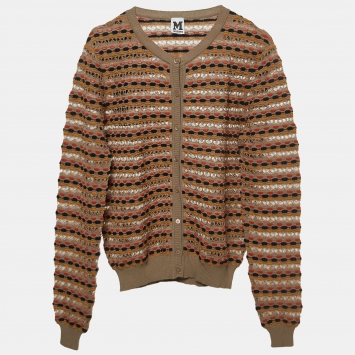 Pre Owned M Missoni Beige Eyelet Patterned Knit Cardigan M