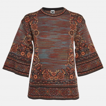 Pre Owned M Missoni Multicolor Patterned Knit Bell Sleeves Top S