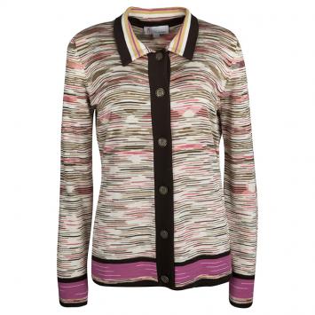 Pre Owned M Missoni Multicolor Striped Knit Top and Cardigan Set L