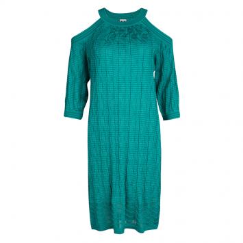 مملوكة مسبقًا M Missoni Blue Perforated Wave Pattern Knit Cold Shoulder Dress M