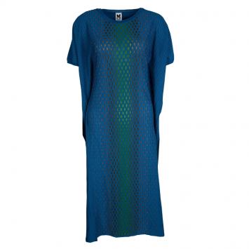 Pre Owned M Missoni Blue Patterned Rib Knit Maxi Dress L