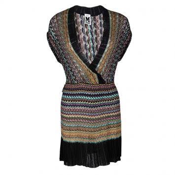 Pre Owned M Missoni Multicolor Perforated Knit Contrast Rib Trim Dress L