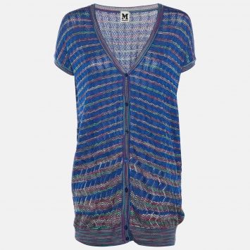 Pre Owned M Missoni Blue Zig Zag Knit Button Front Cardigan M 
