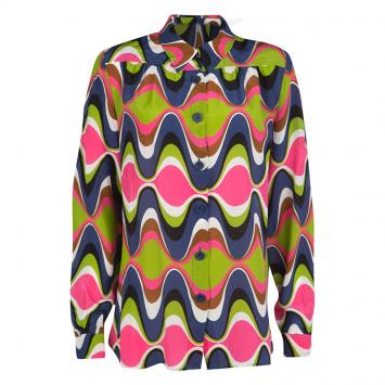 Pre Owned M Missoni Multicolor Wave Printed Silk Long Sleeve Button Front Shirt L