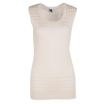 Pre Owned M Missoni Beige Knit Rib Trim Sleeveless Top L