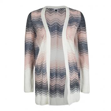 Pre Owned M Missoni Multicolor Perforated Wave Pattern Knit Open Front Cardigan S