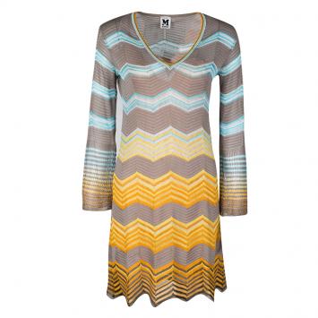 Pre Owned M Missoni Multicolor Perforated Knit Long Sleeve Dress S