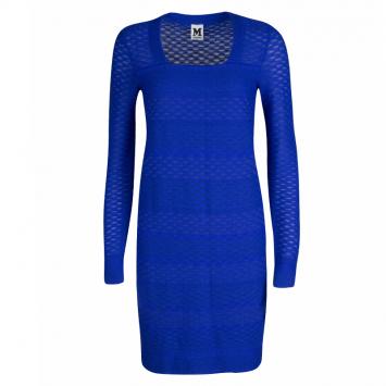 Pre Owned M Missoni Blue Knit Long Sleeve Dress S