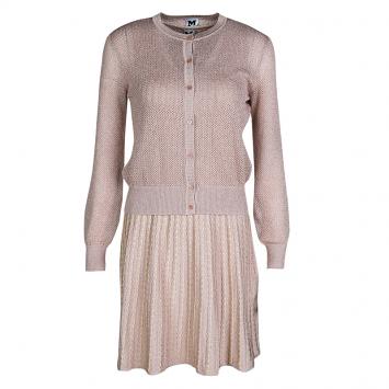 Pre Owned M Missoni Blush Pink Lurex Knit Patterned Dress and Perforated Cardigan Set M