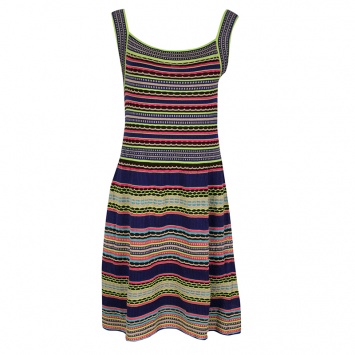 Pre Owned M Missoni Multicolor Textured Striped Knit Sleeveless Dress M