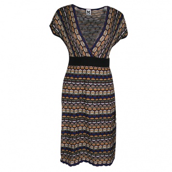مملوكة مسبقًا M Missoni Multicolor Patterned Knit Plunge Neck Dress M