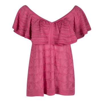 Pre Owned M Missoni Pink Perforated Knit Ruffle Detail Off Shoulder Top M