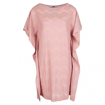 Pre Owned M Missoni Pink Lurex Knit Chevron Pattern Kaftan Tunic M